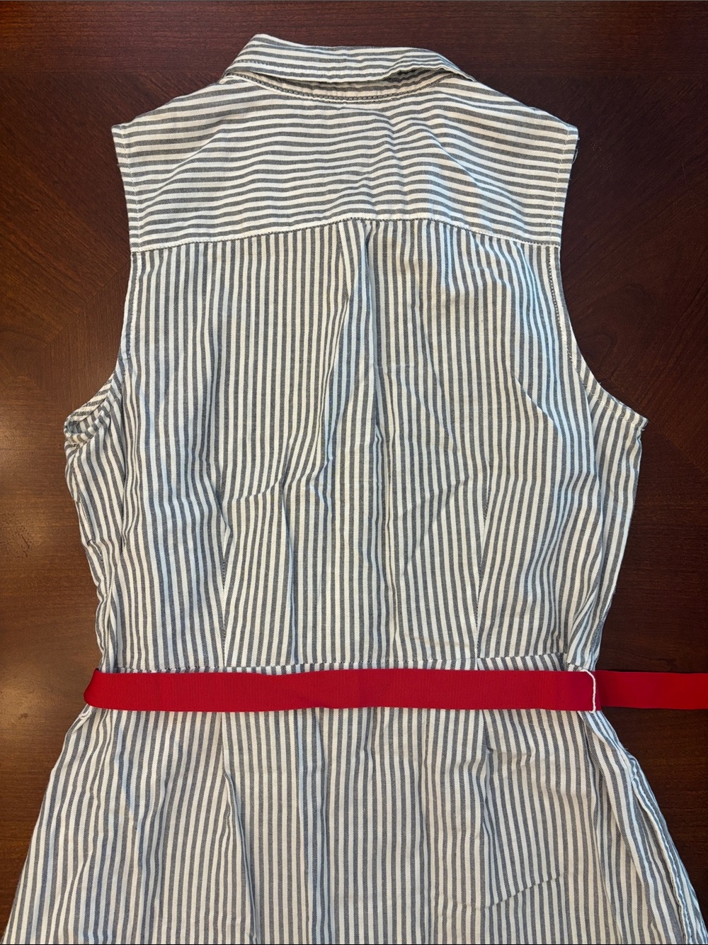 Tommy Hilfiger Blue and White Striped Sleeveless Shirt Dress with Red Belt - Picture 6 of 8